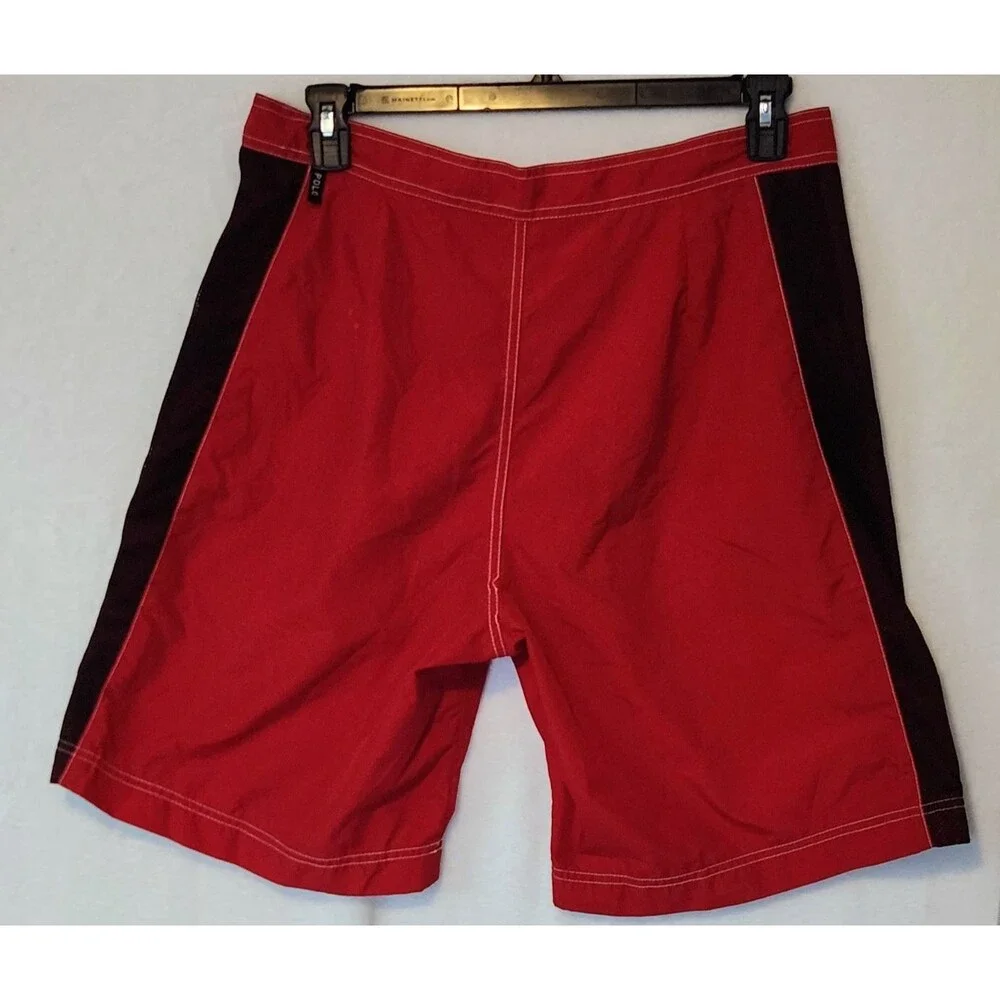 Vintage 90s Polo Sport Mens 34 Ralph Lauren Board Shorts Red Spellout Nylon Surf